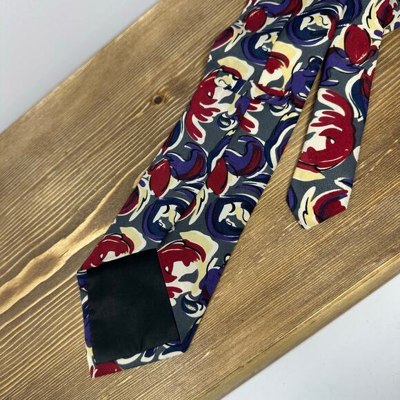 Gino Pompeii Mens Neck Tie 100% Silk Hand Made Abstract Floral Groovy 57x3.5 - Picture 4 of 8